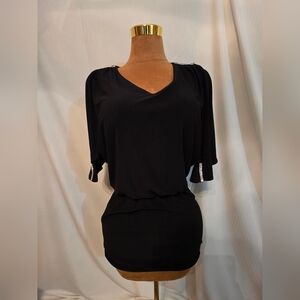 MSK Black V-Neck Dress with Keyhole Back and Embellished Sleeves Womens- Size 4